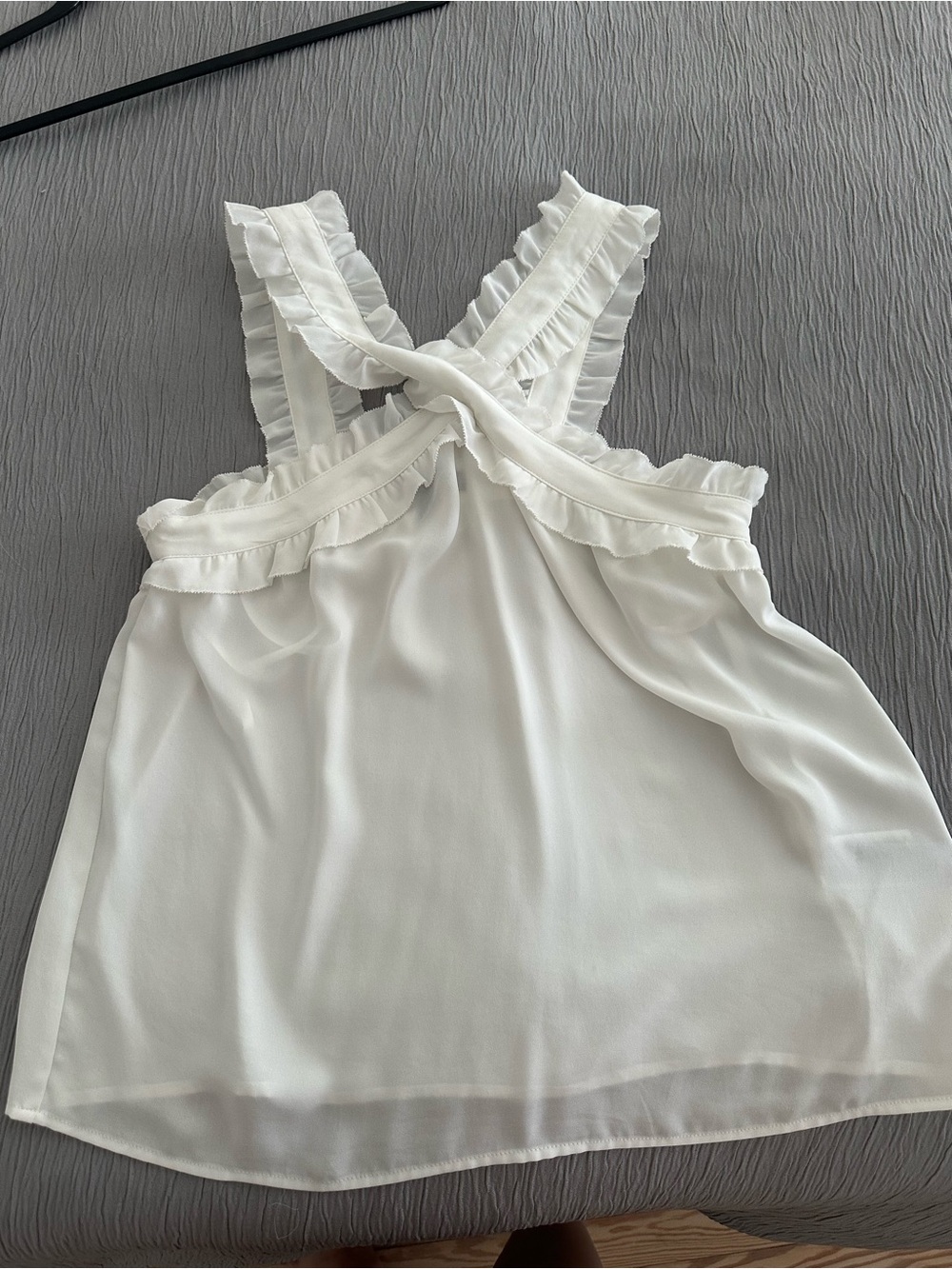 J. Crew White Ruffled Cross-Back Tank